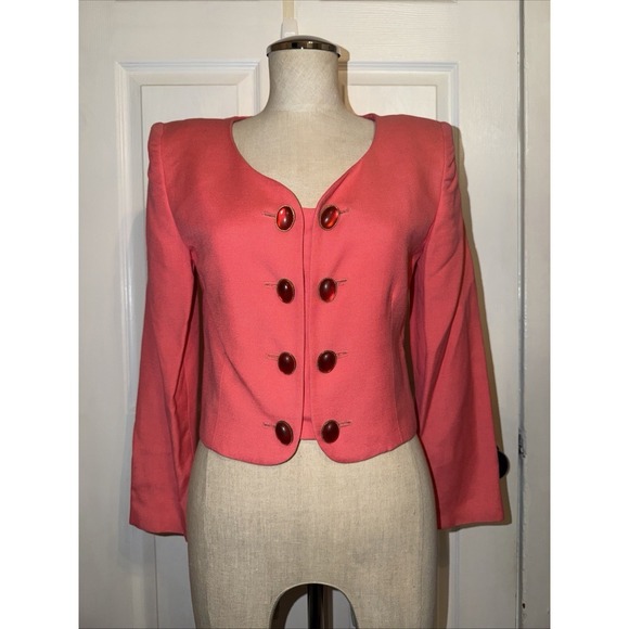 Dior Jackets & Blazers - VTG‎ Christian Dior USA Sz 2 Power Blazer Jewel Oval Cabochon Buttons Crop 80's